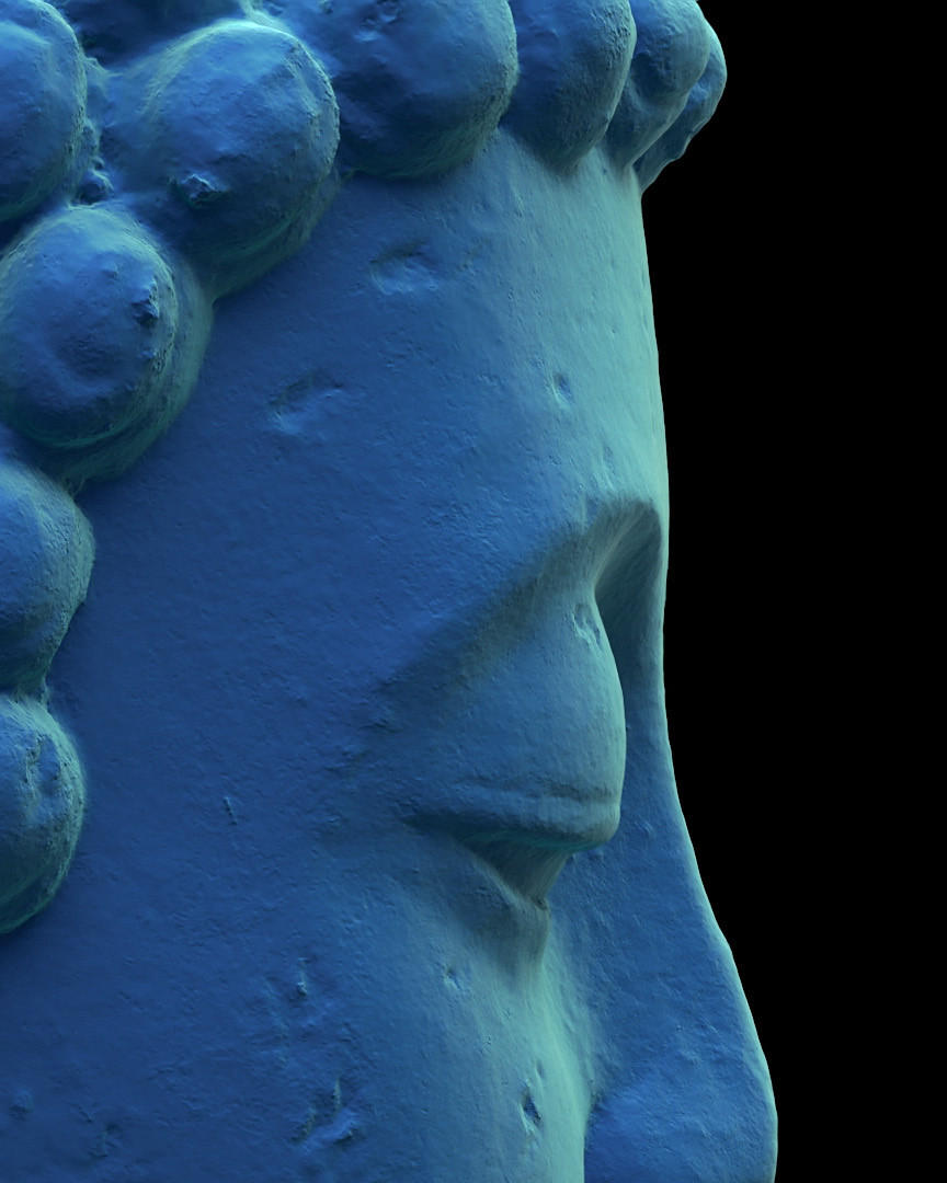 Casting Out the Self — the scanned Buddha head, in profile