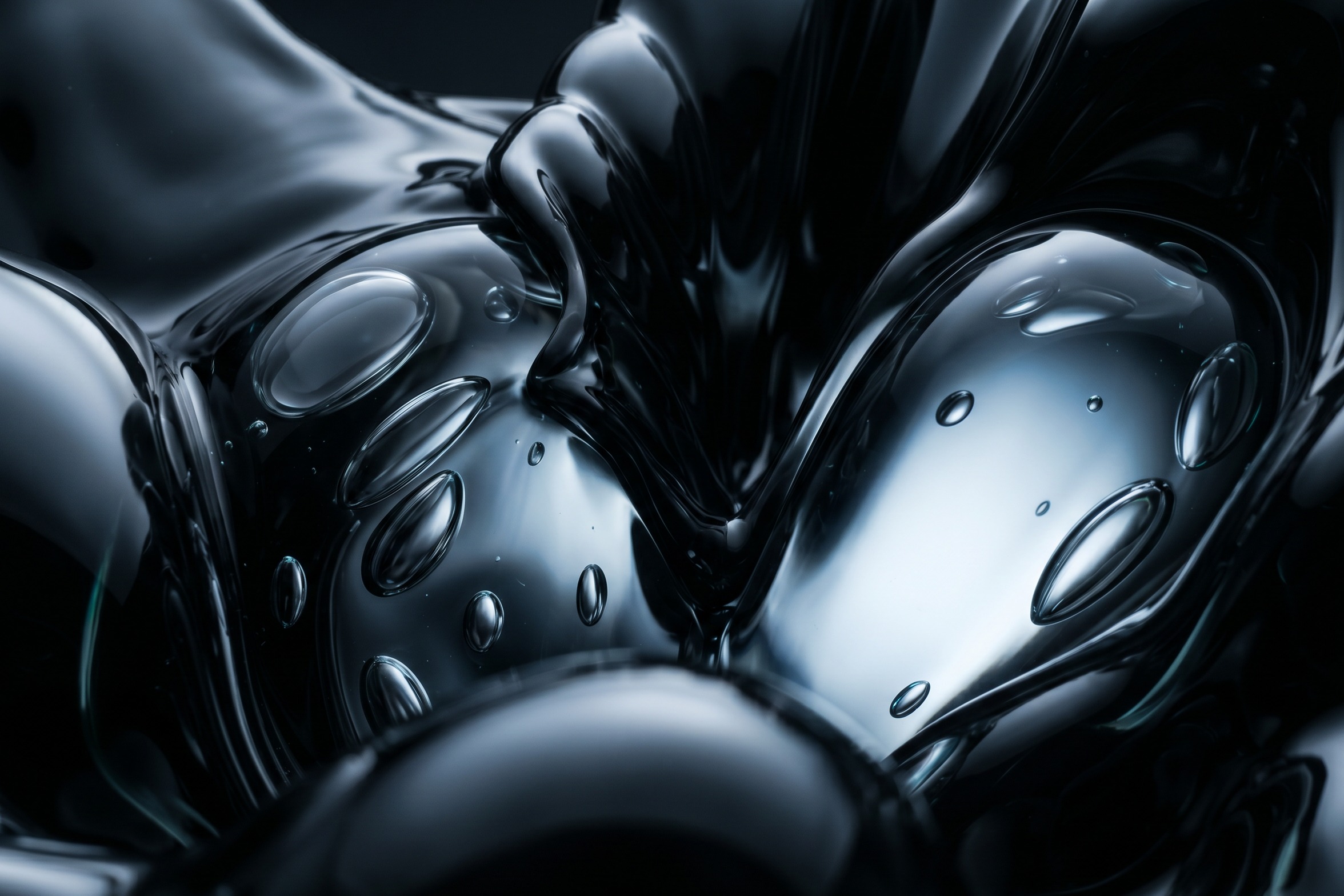 Liquid Light Engine — colour follows thickness: near-black through the deepest forms, pale blue where the material thins