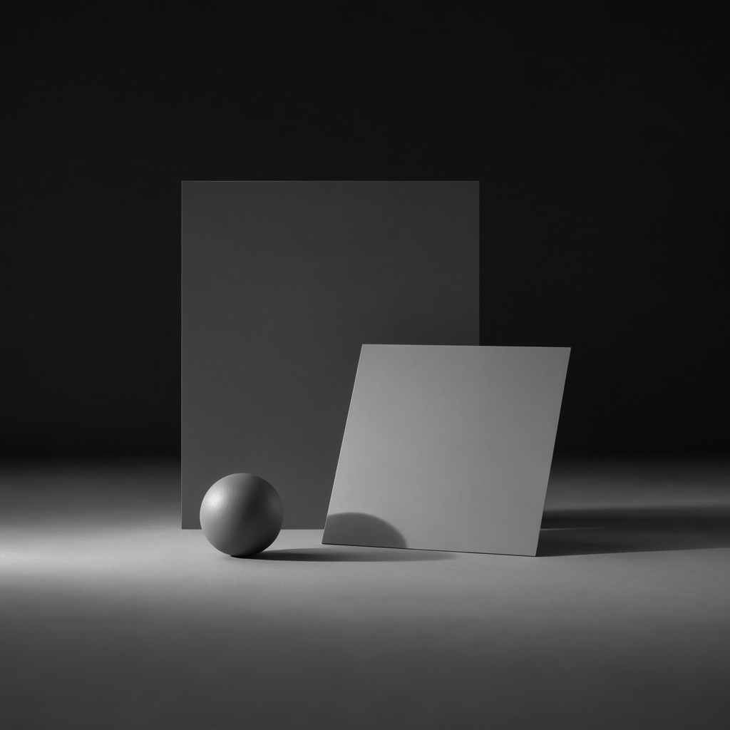 The image the run made, appearing when the sampler finishes: a matte grey sphere beside an upright grey card.
