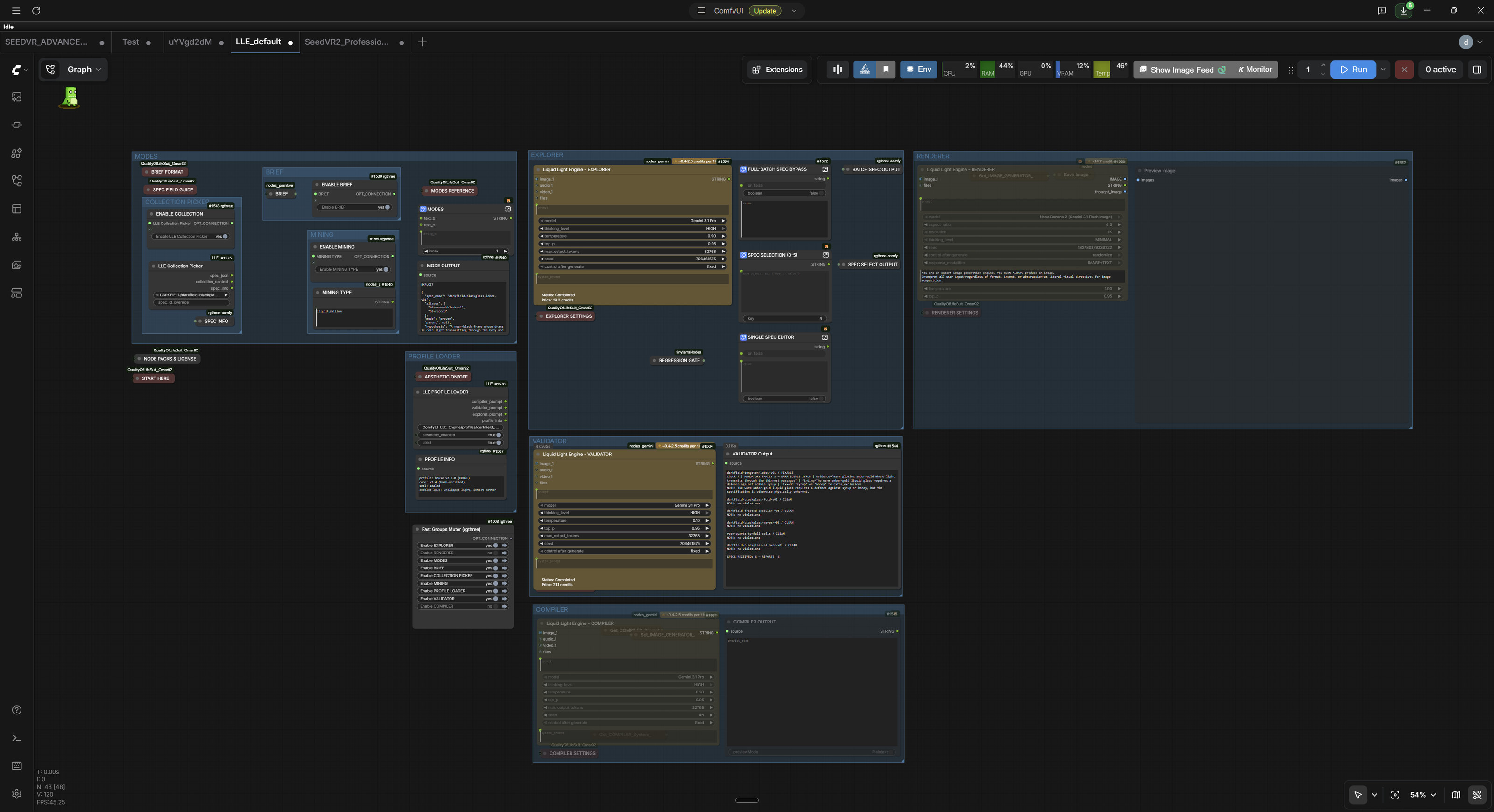 Liquid Light Engine — ComfyUI workflow canvas