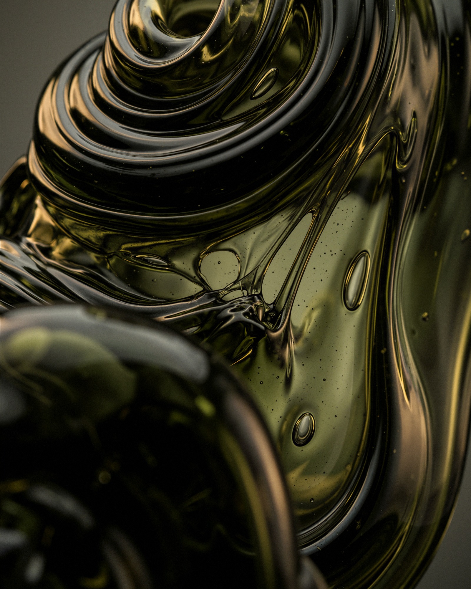 Olive glass — bubbles through flowing form