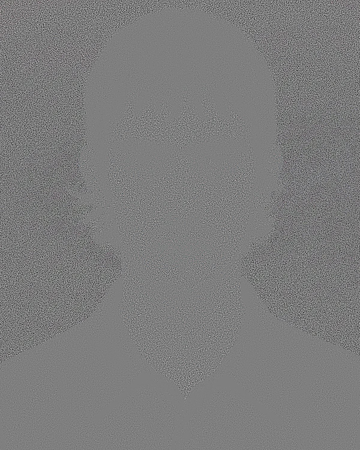 Noise residual for portrait 1 — the grain injected across the whole frame before tiling, lighter over the face where edges are protected